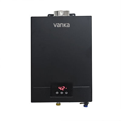 Pemanas air gas digital kapasitas 12L dengan kontrol termostat digital dan desain dipasang di dinding